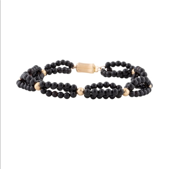 NWT 14K Gold and Black Onyx Bead Bracelet $238 - Picture 1 of 3